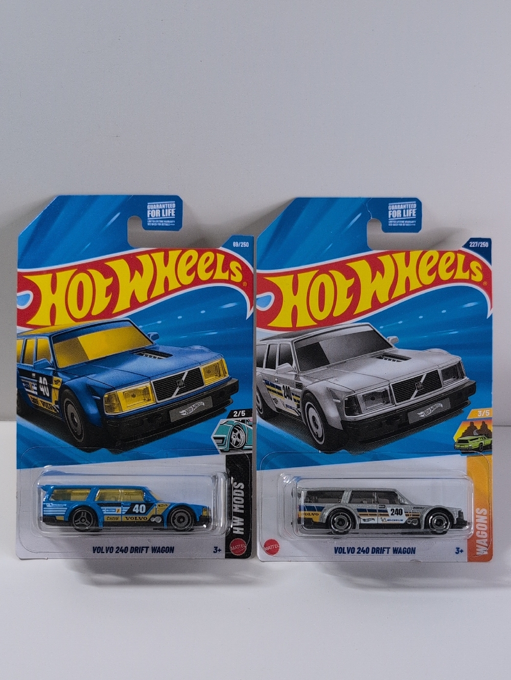 Hot Wheels Volvo 240Drift Wagon Blue Silver Lot Of 2 Mattel NEW Ships In Box